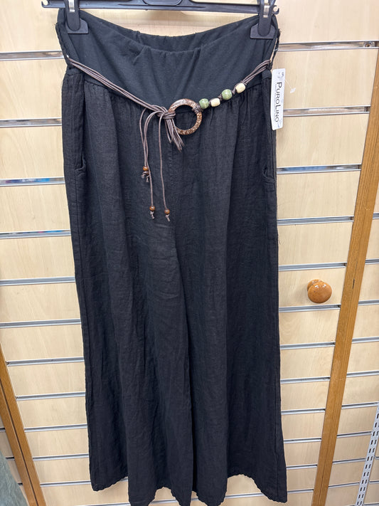 Belted Linen Trousers in Black