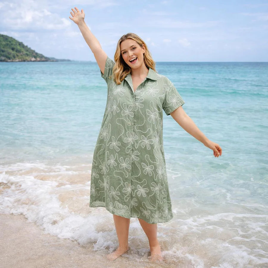 Breathable Cotton Silk Blend Premium Embroidered Summer Dress in Green | One size UK 12–22 (Copy) (Copy) (Copy) (Copy)