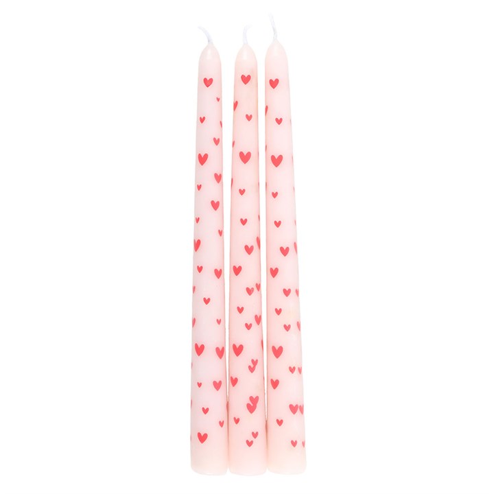 Set of 3 Love Heart Valentine's Day Taper Candles