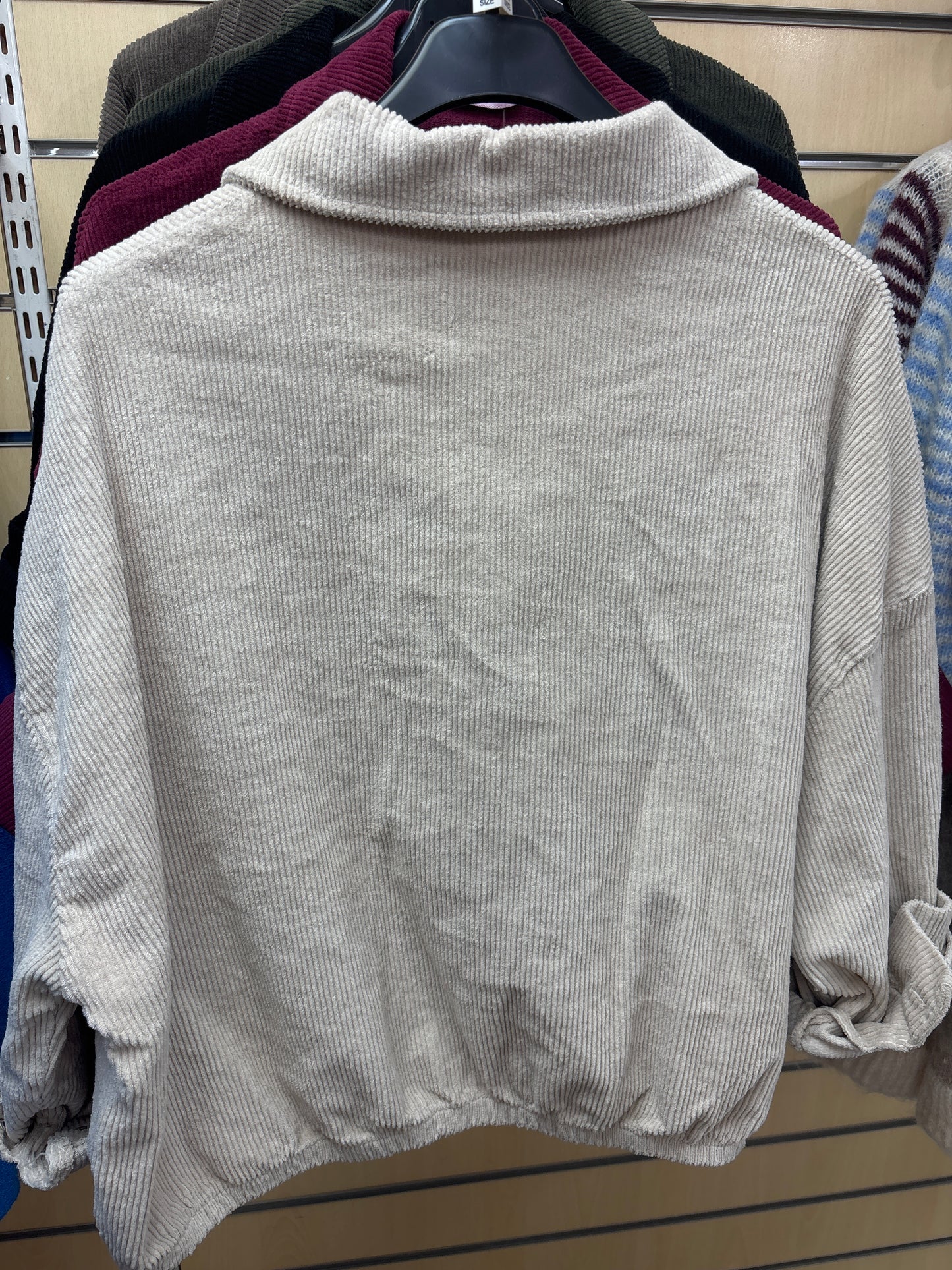 Cropped Cord Jacket with Buttons in Beige