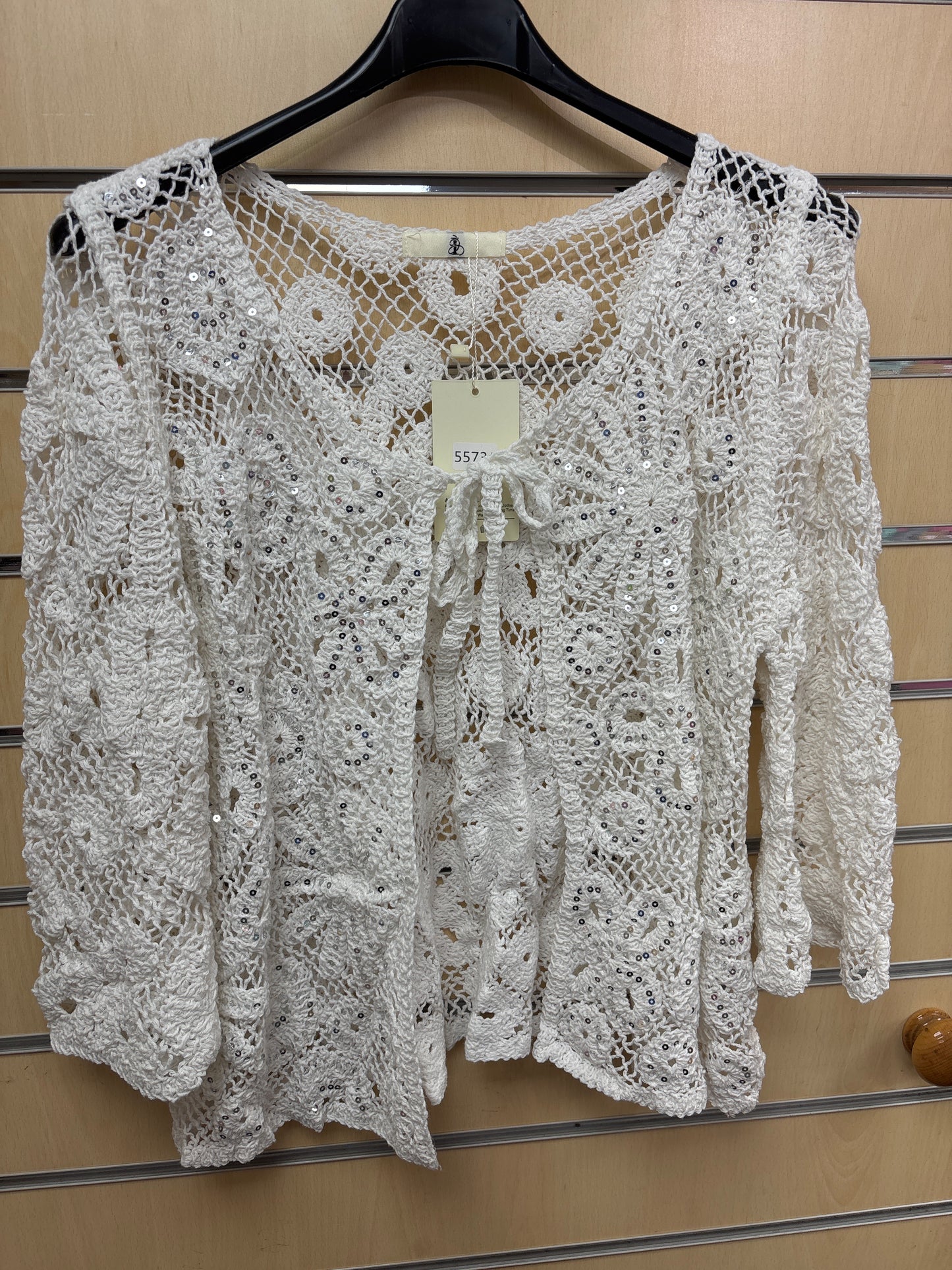 Crochet Sequin Cardigan in White