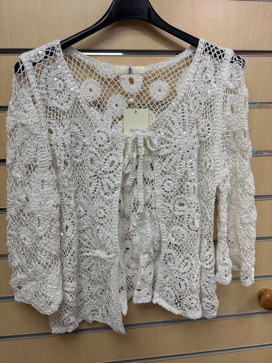 Crochet Sequin Cardigan in White