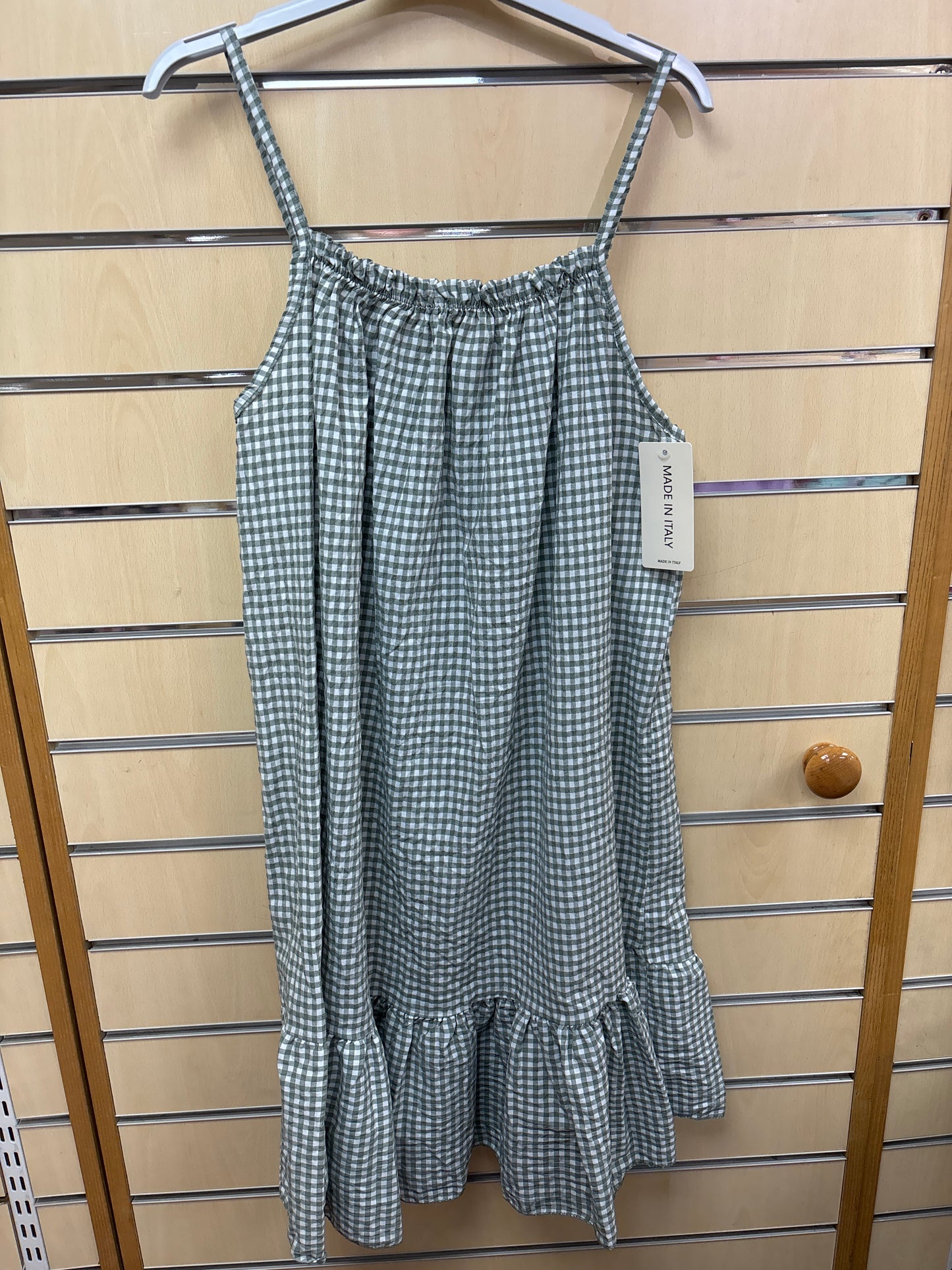 Gingham Strappy Dress in Khaki