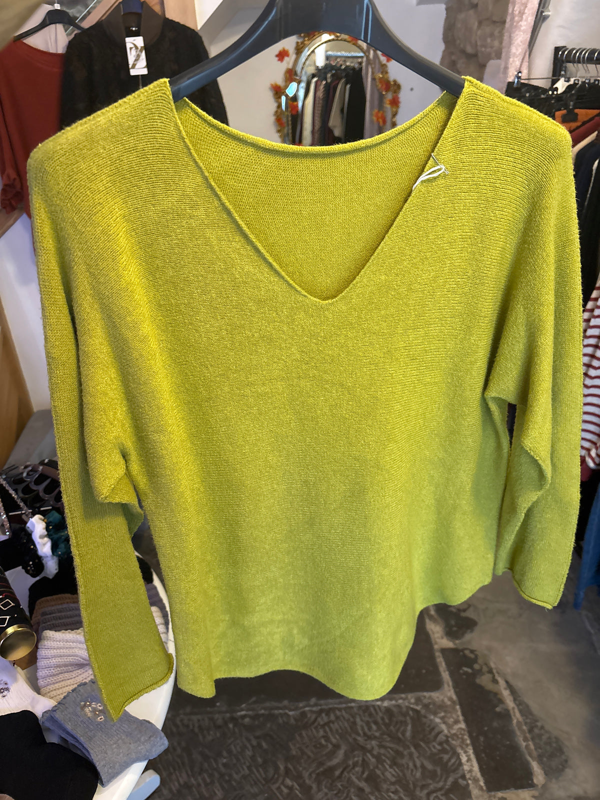 V Neck Jumper in Chartreuse Green