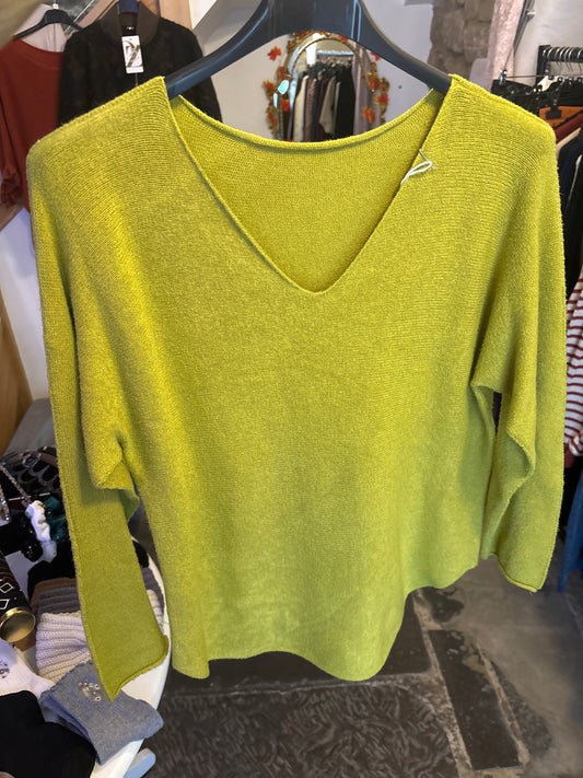 V Neck Jumper in Chartreuse Green