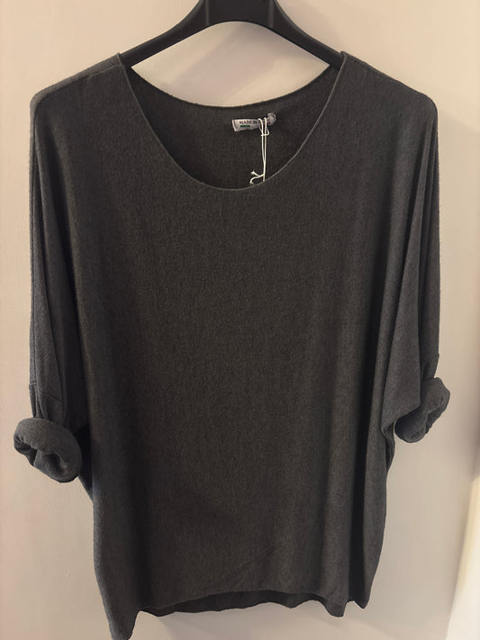 Fine Knit Jumper in Dark Grey