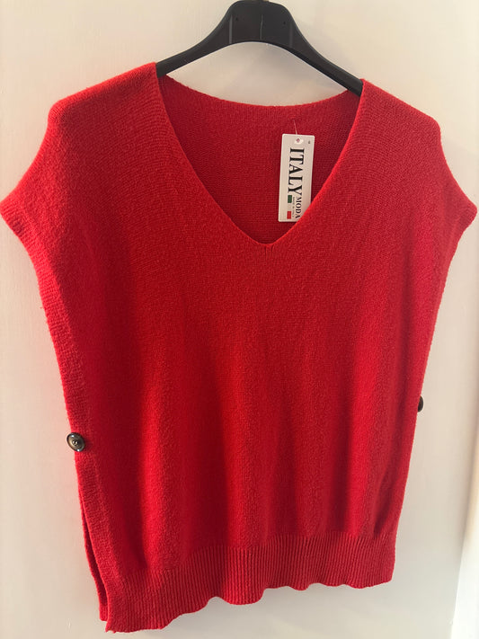 Red V Neck Sleeveless Pullover