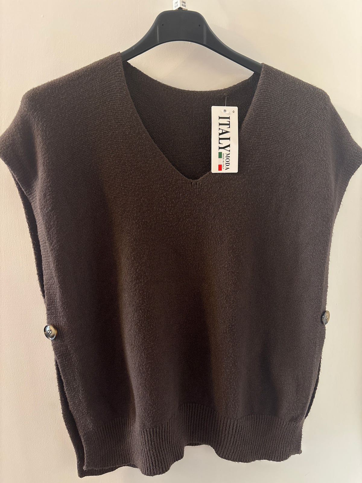 Brown V Neck Sleeveless Pullover