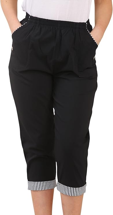 Cherry Berry Elasticated Cropped Trousers in Navy