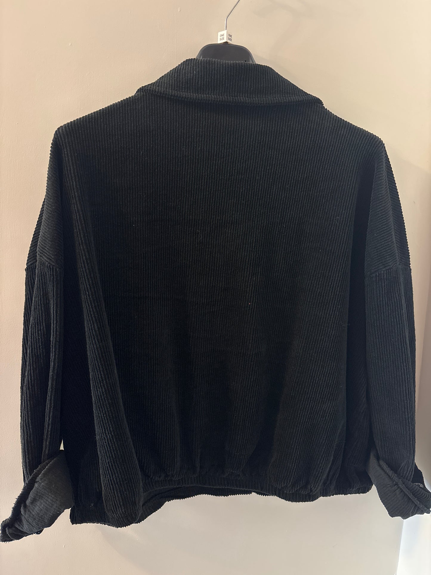 Cropped Cord Jacket with Buttons in Black