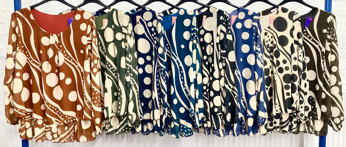 Circle Print Blouse with Lining