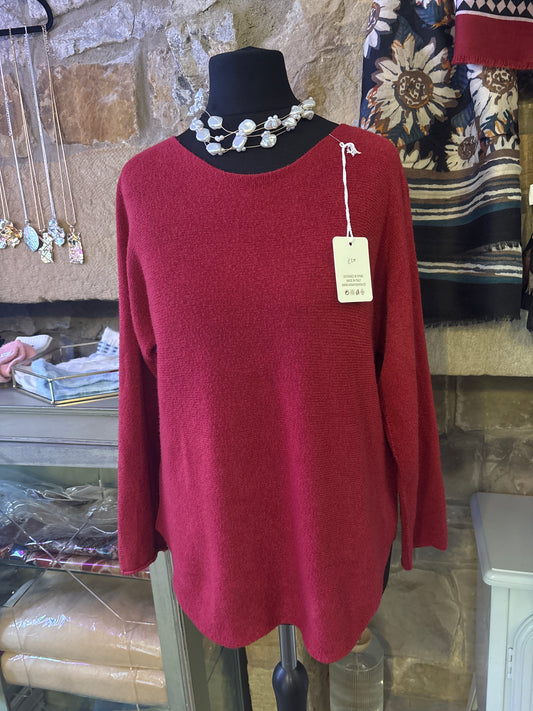 Round Neck Jumper in Wine Red