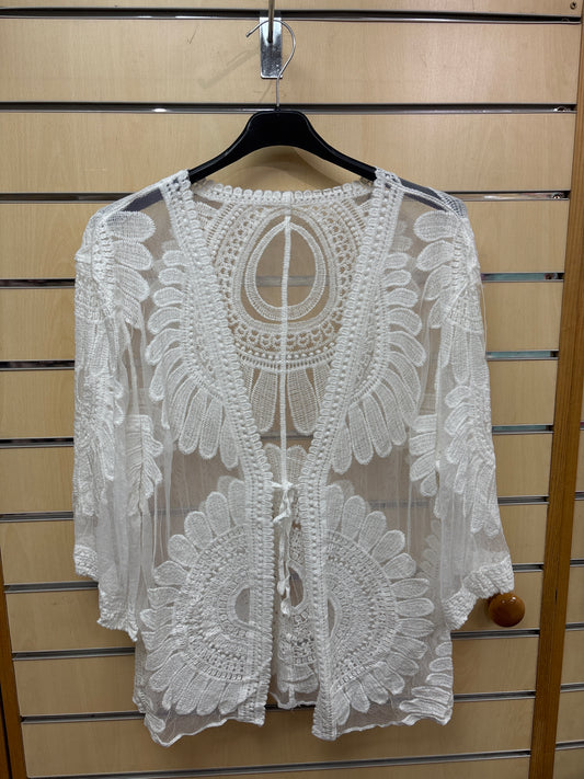 Lace Tie Up Short Kimono in white