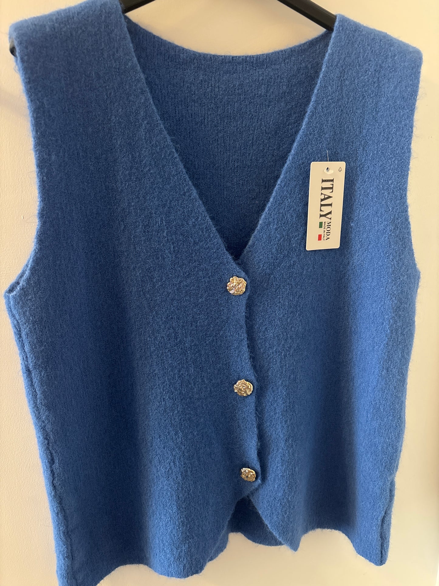 Buttoned Knitted Vest in Blue