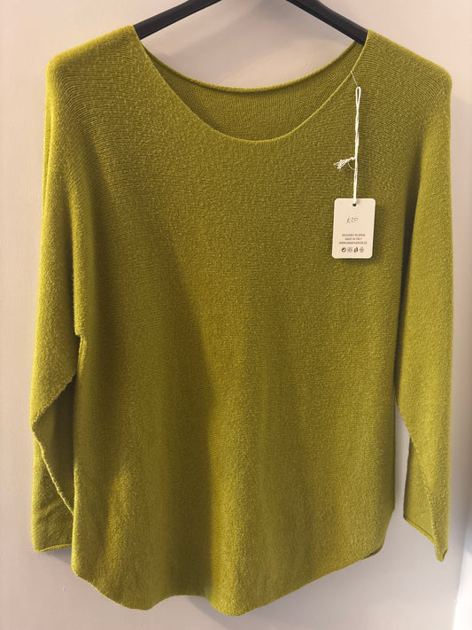 Round Neck Jumper in Chartreuse Green
