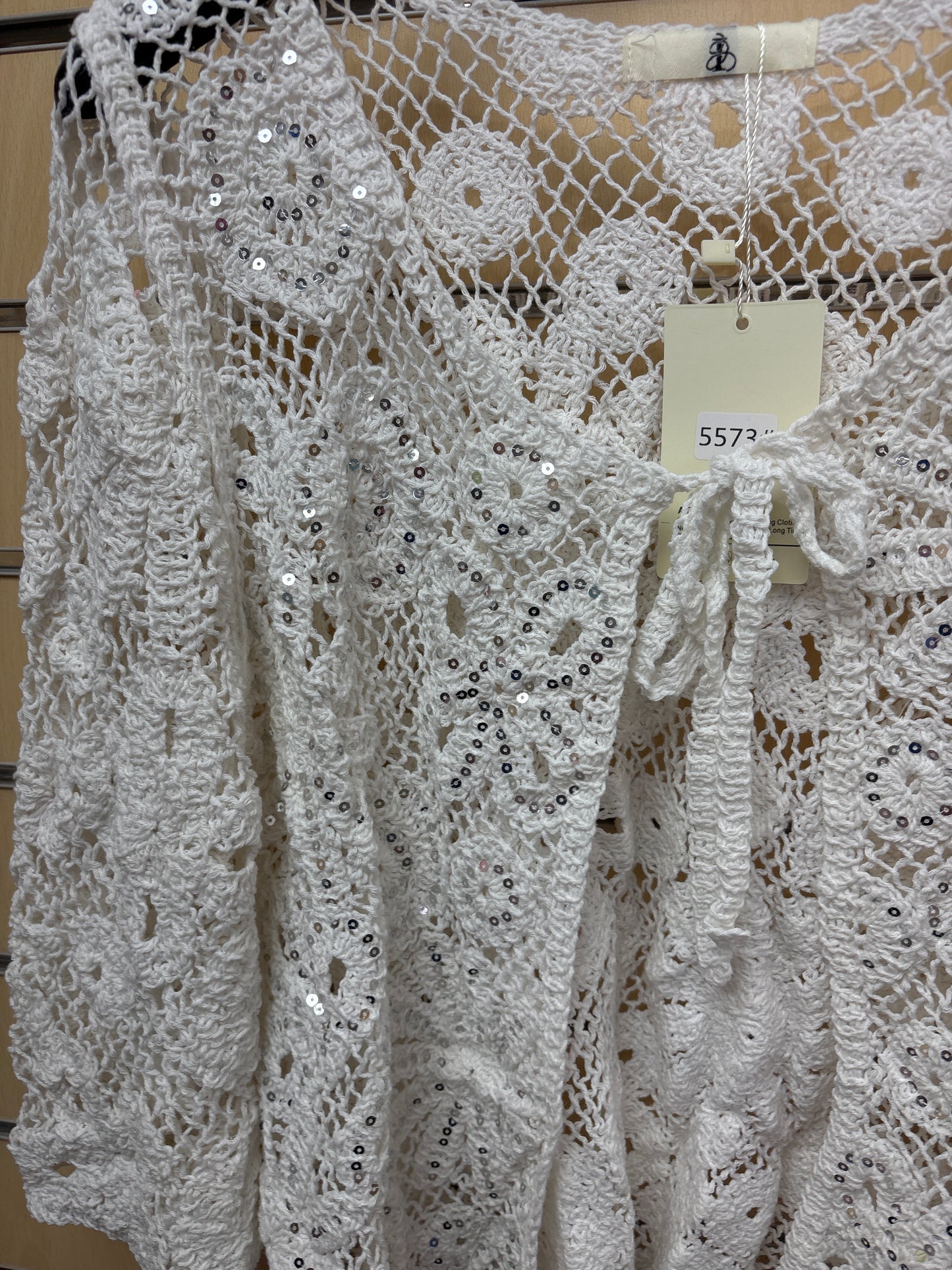Crochet Sequin Cardigan in White