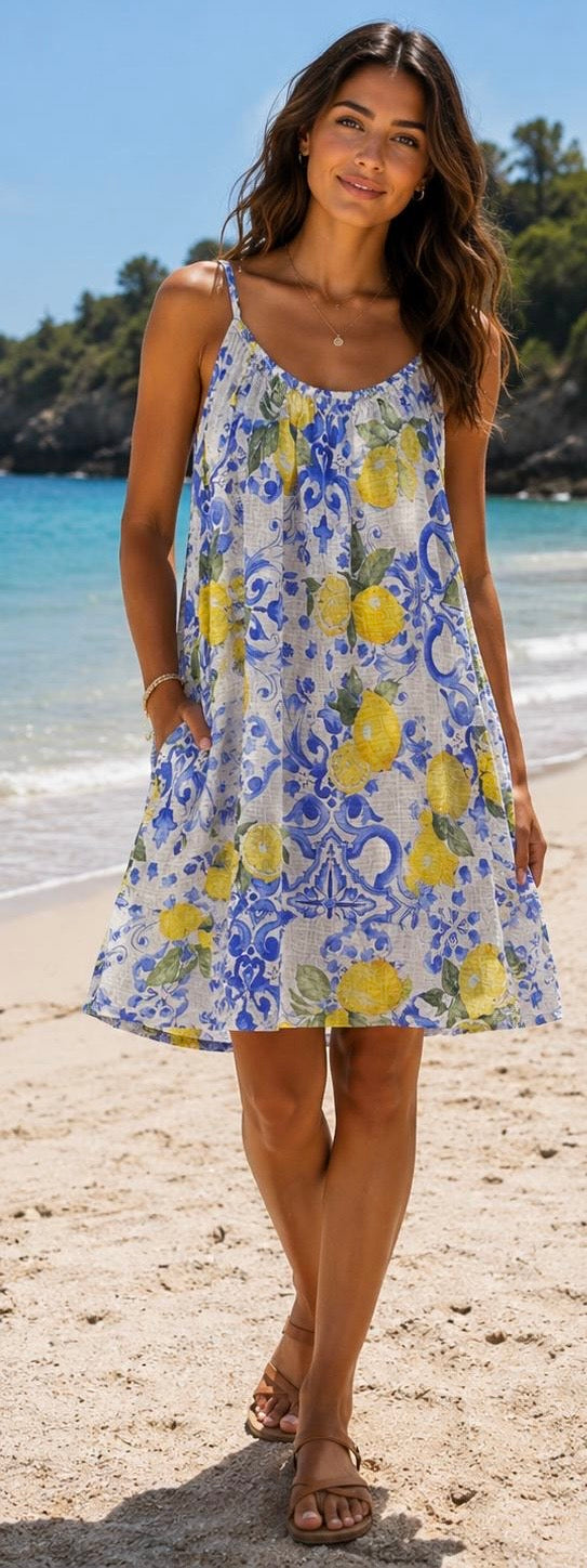 Strappy Lemon Print Dress