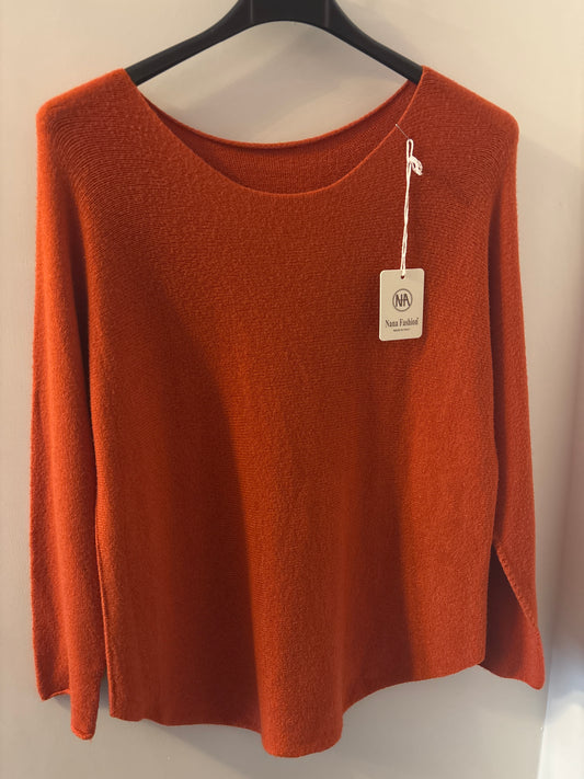 Round Neck Jumper in Rust Orange