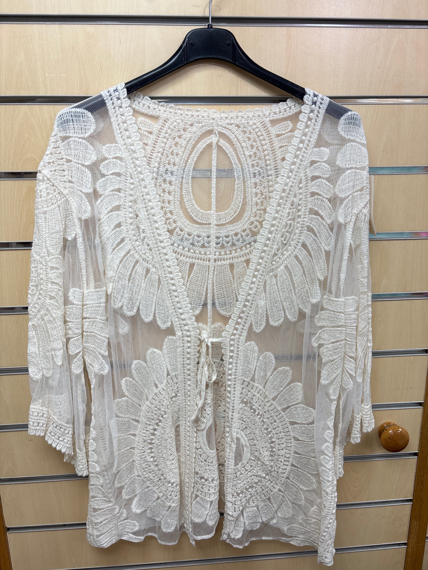 Lace Tie Up Short Kimono in cream