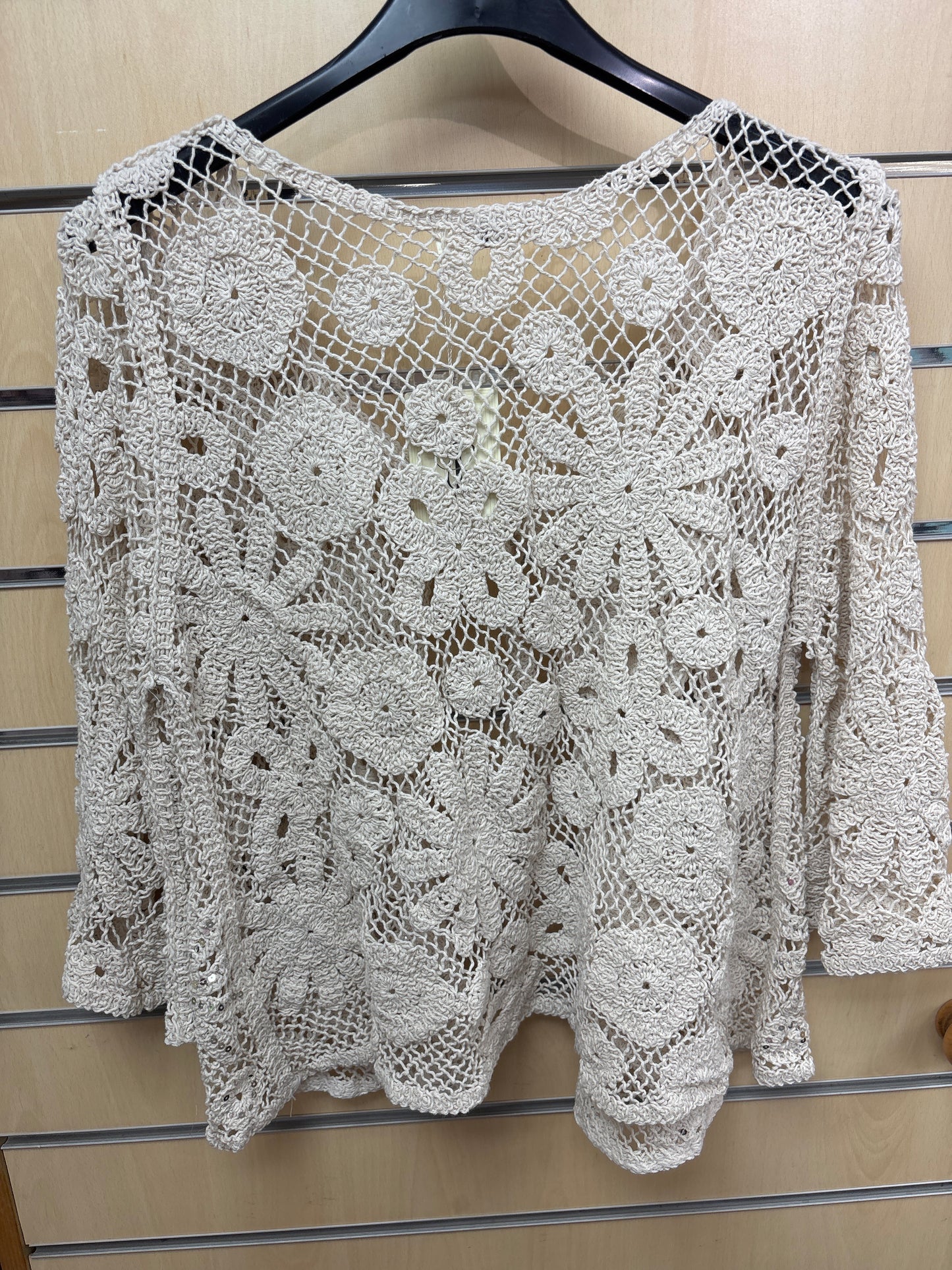 Crochet Sequin Cardigan in Beige