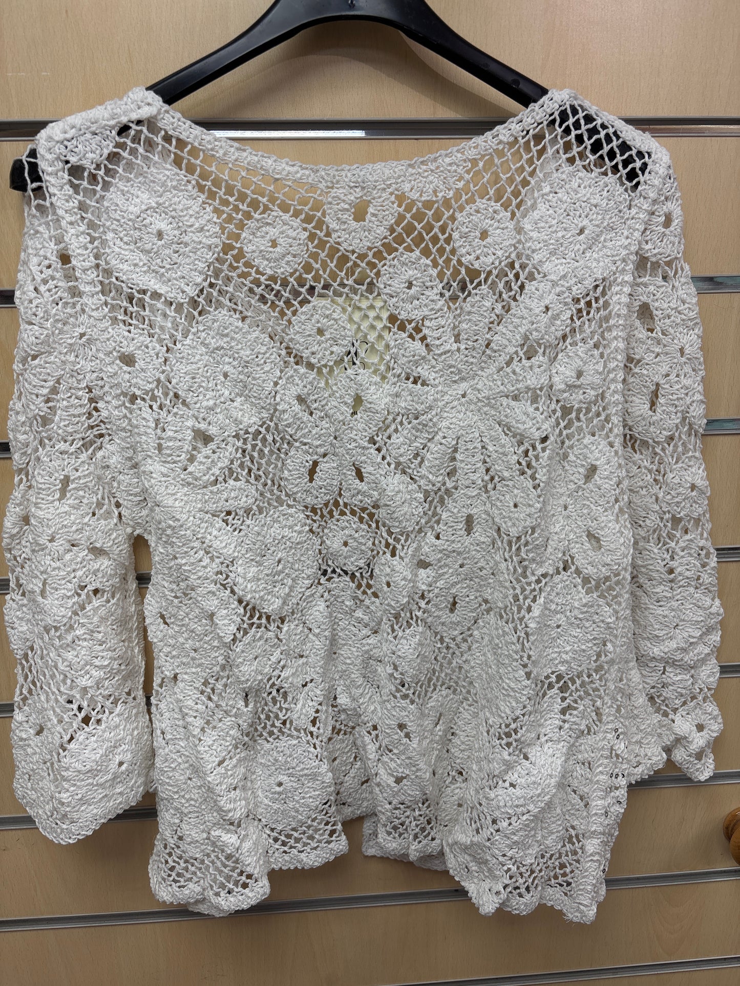 Crochet Sequin Cardigan in White