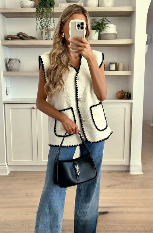 Boucle Style Gilet Vest in Ivory