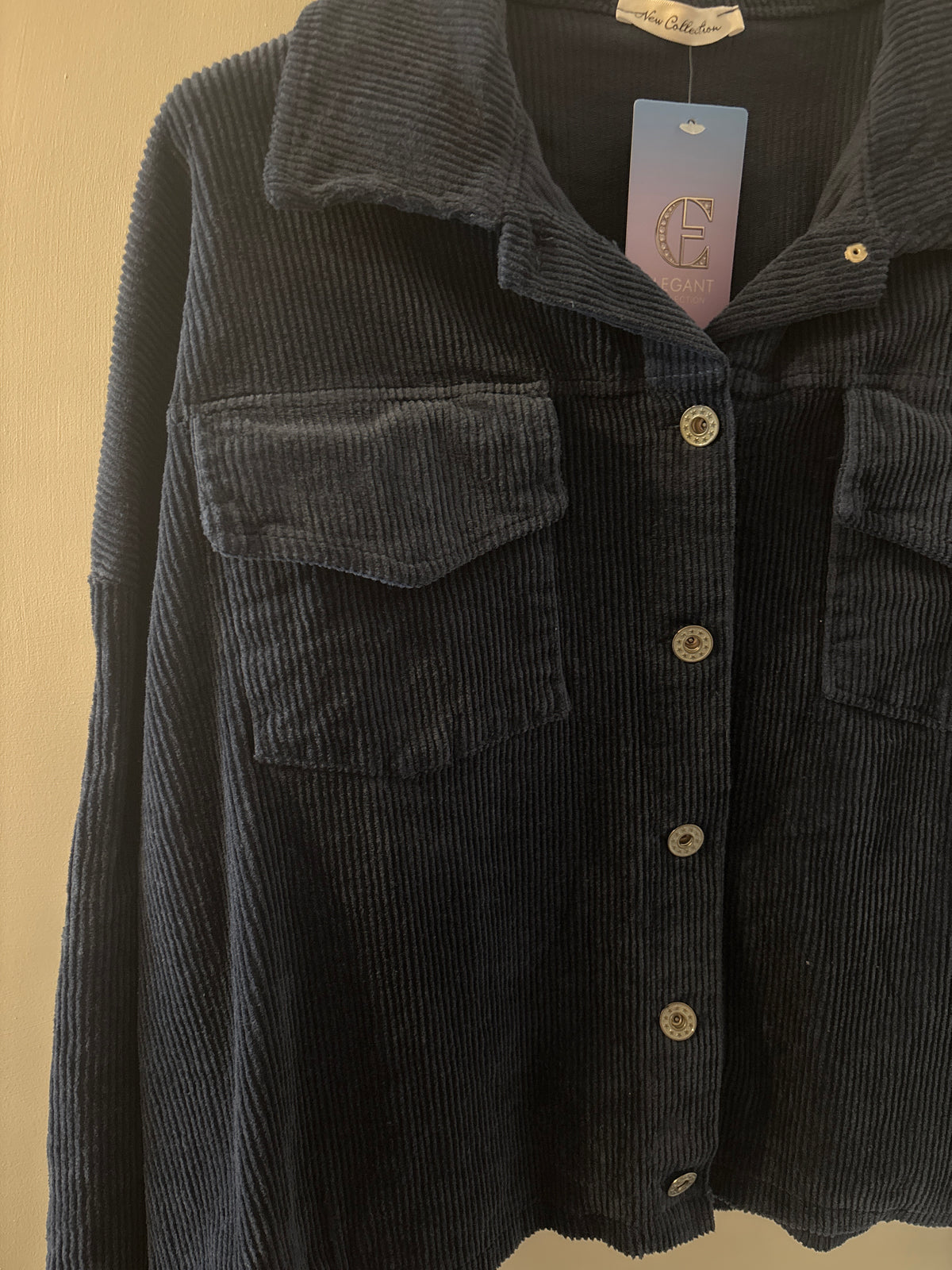 Cropped Cord Jacket with Buttons in Navy