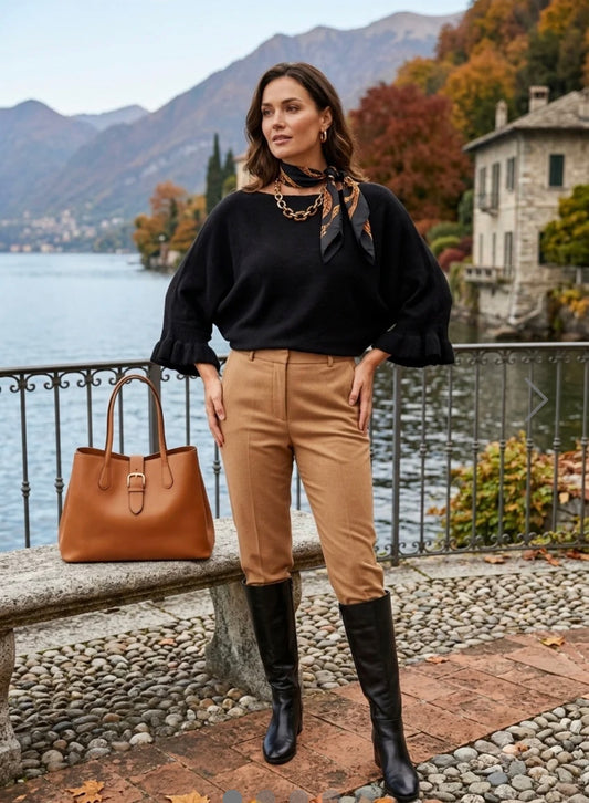 Frill Sleeve Jumper in Black