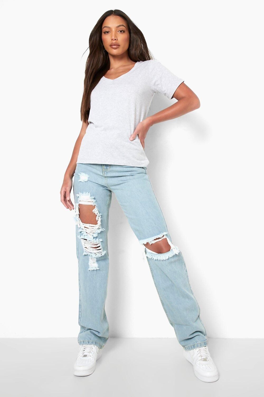 V Neck T-shirt in White