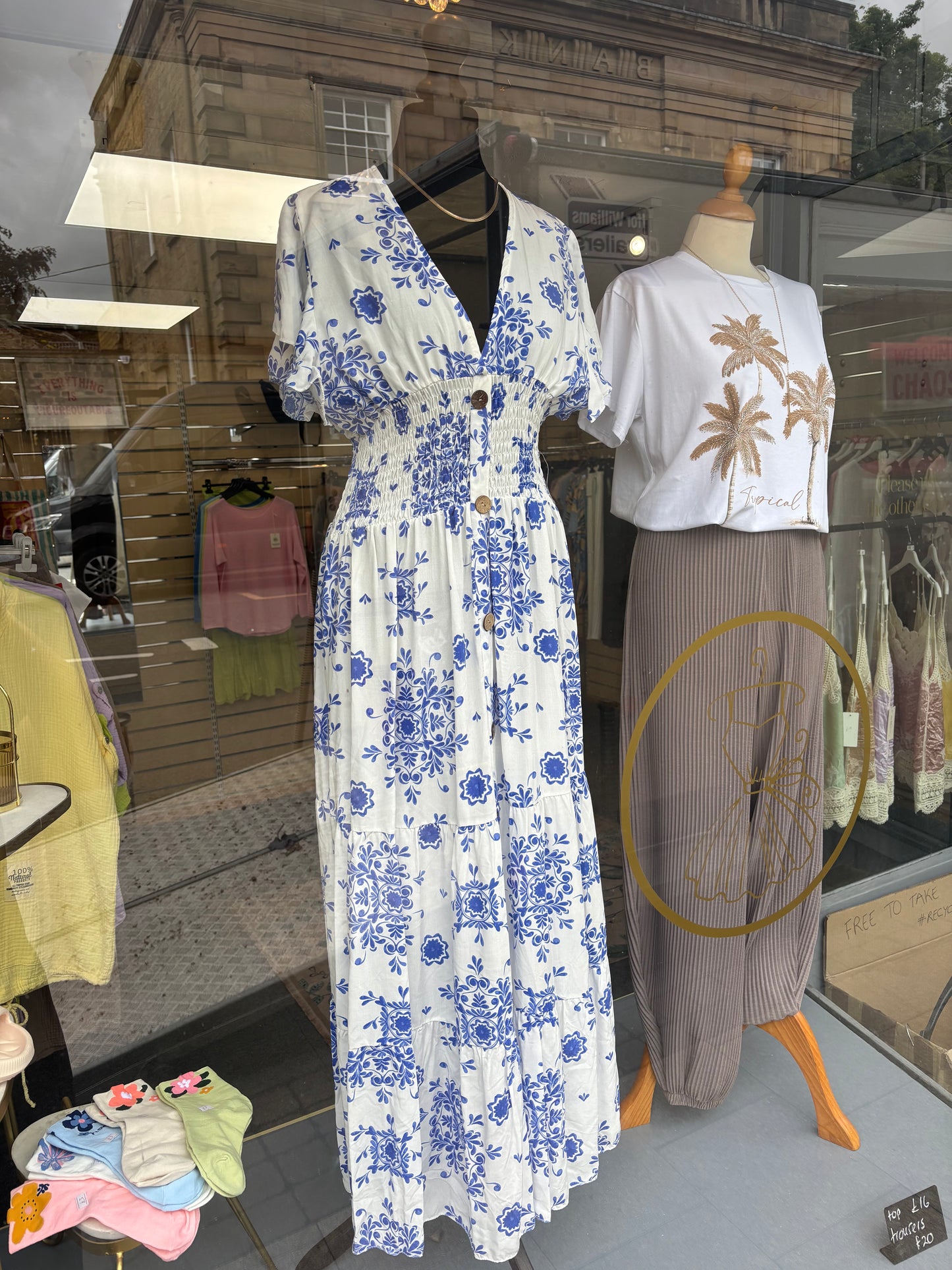 Floral Button Maxi Dress in Blue