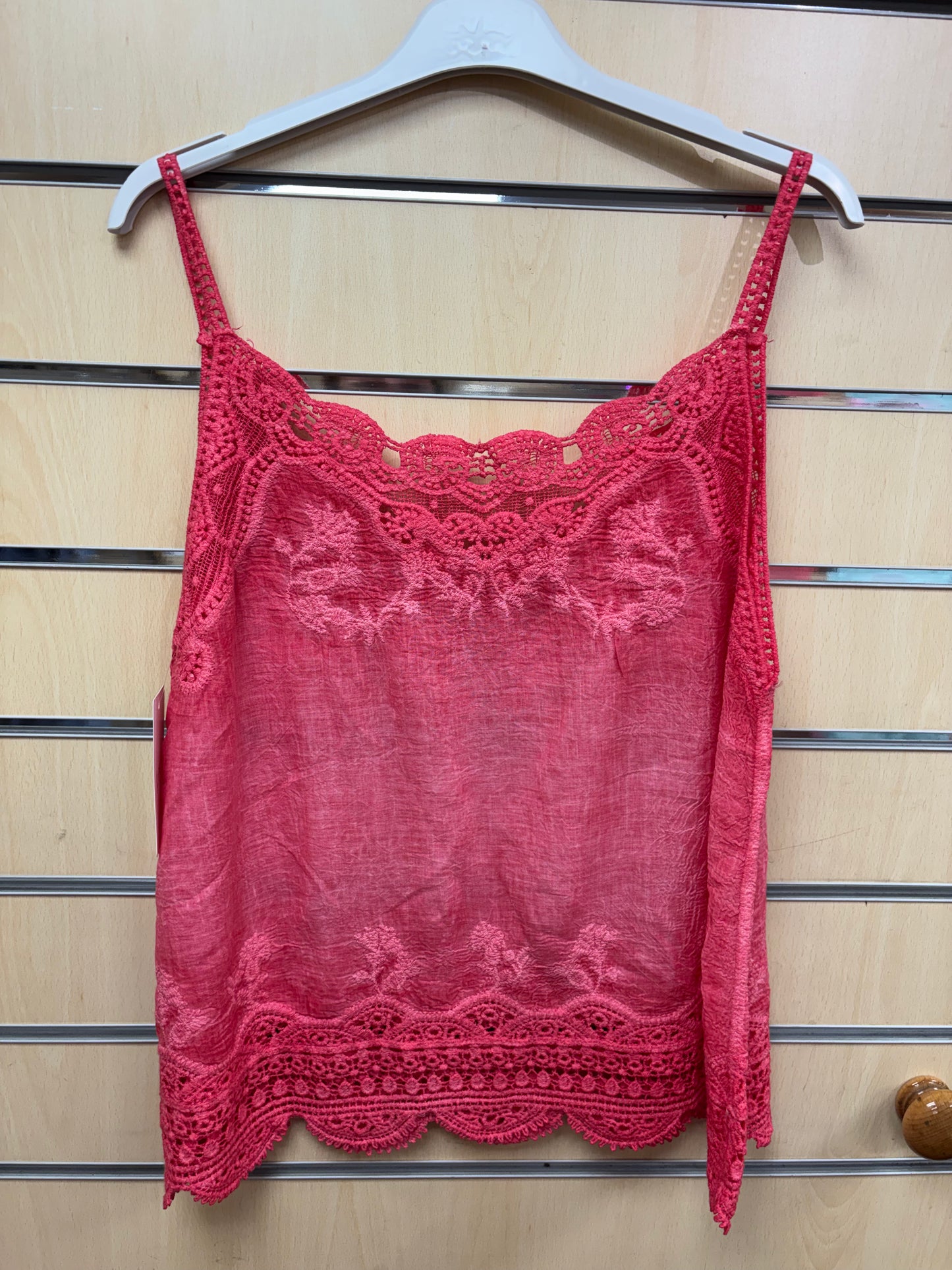 Plain Lace Cami Top in Coral