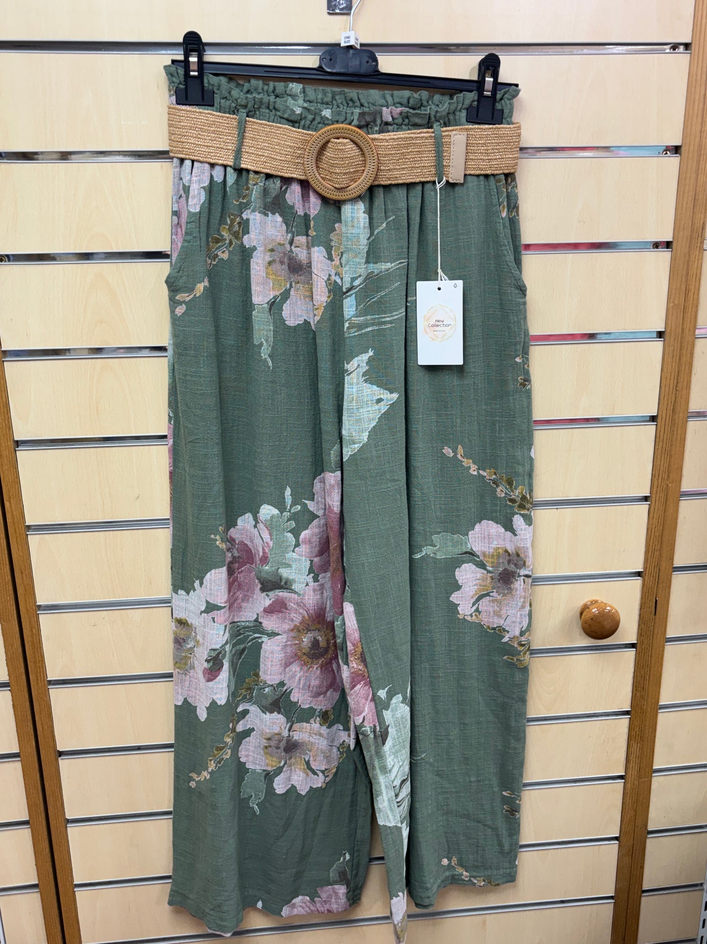 Cotton Floral Belted Set in Khaki