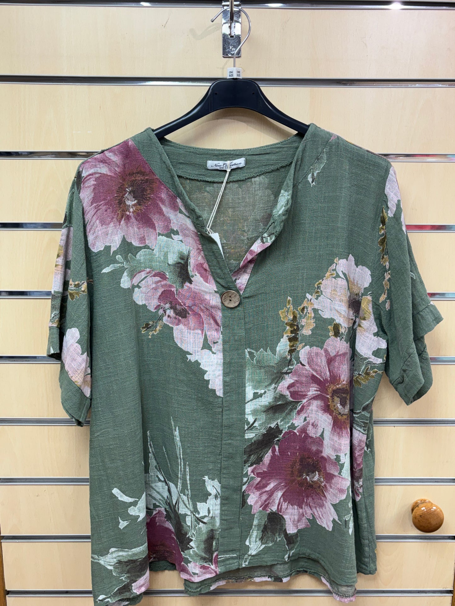 Cotton Floral Belted Set in Khaki