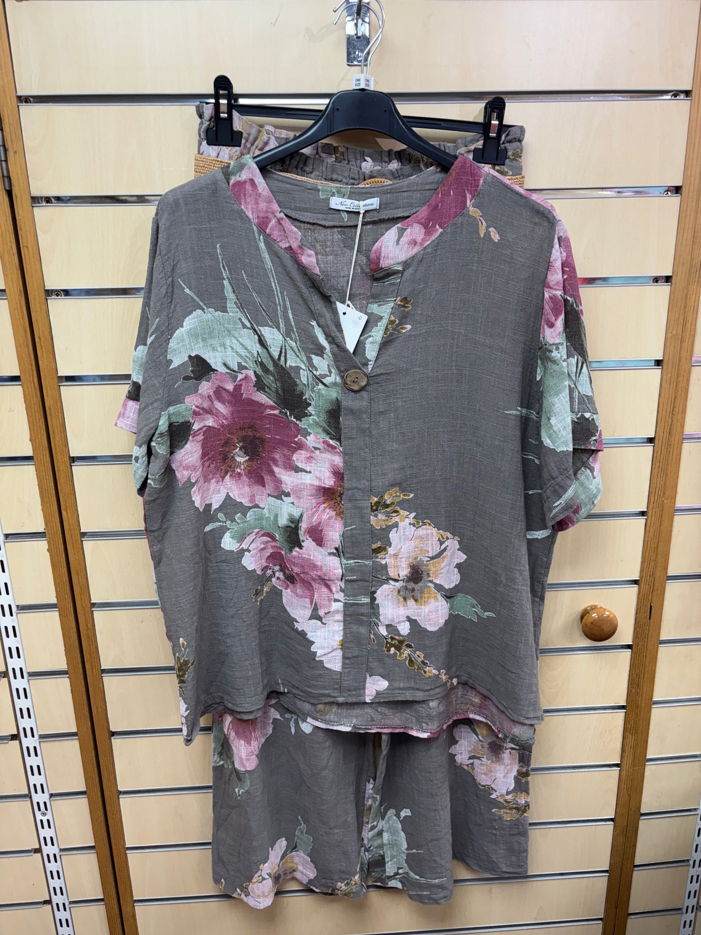 Cotton Floral Belted Set in Mocha