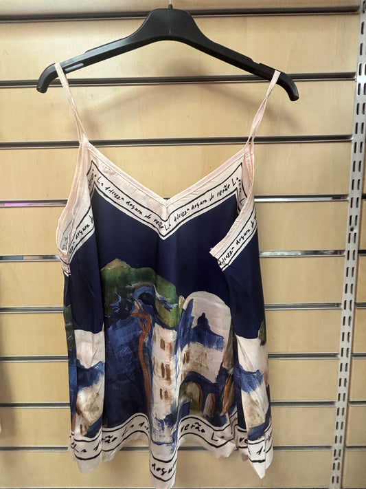 Cami Border Print Top in Navy