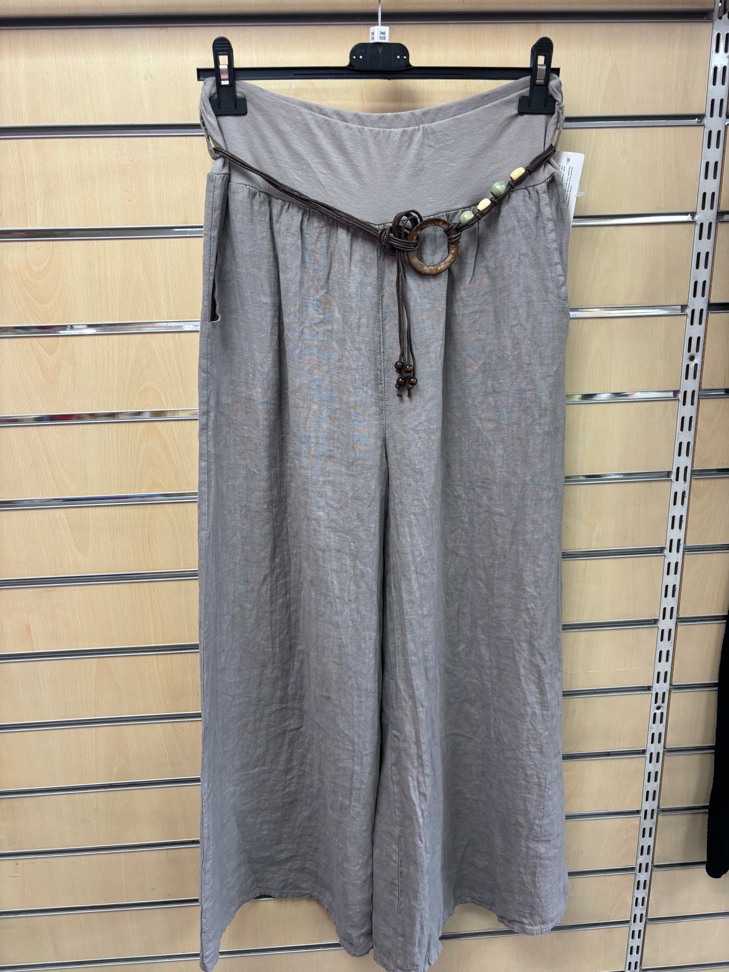 Belted Linen Trousers in Mocha