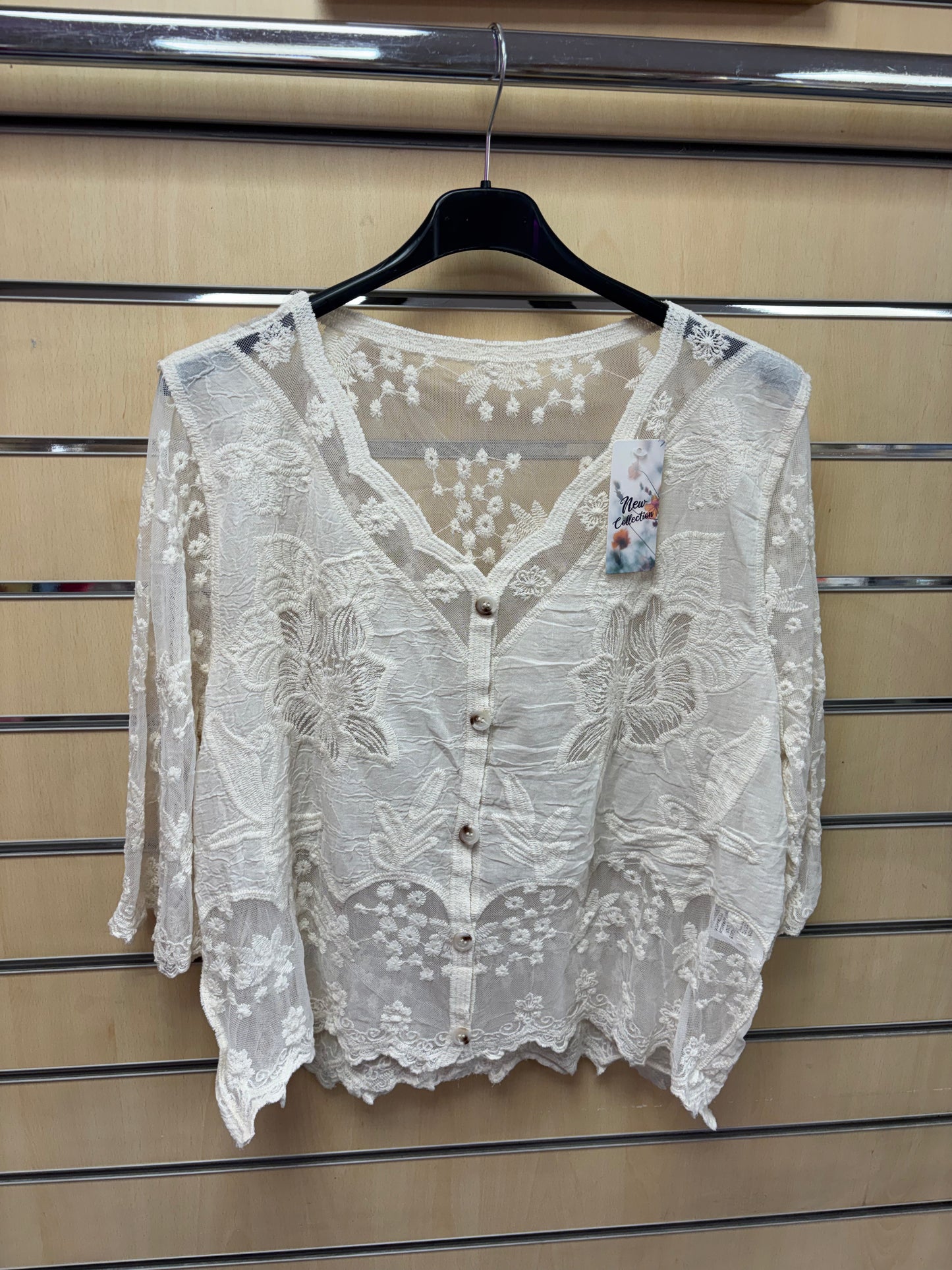 Scallop Edge Lace Cardigan in Beige