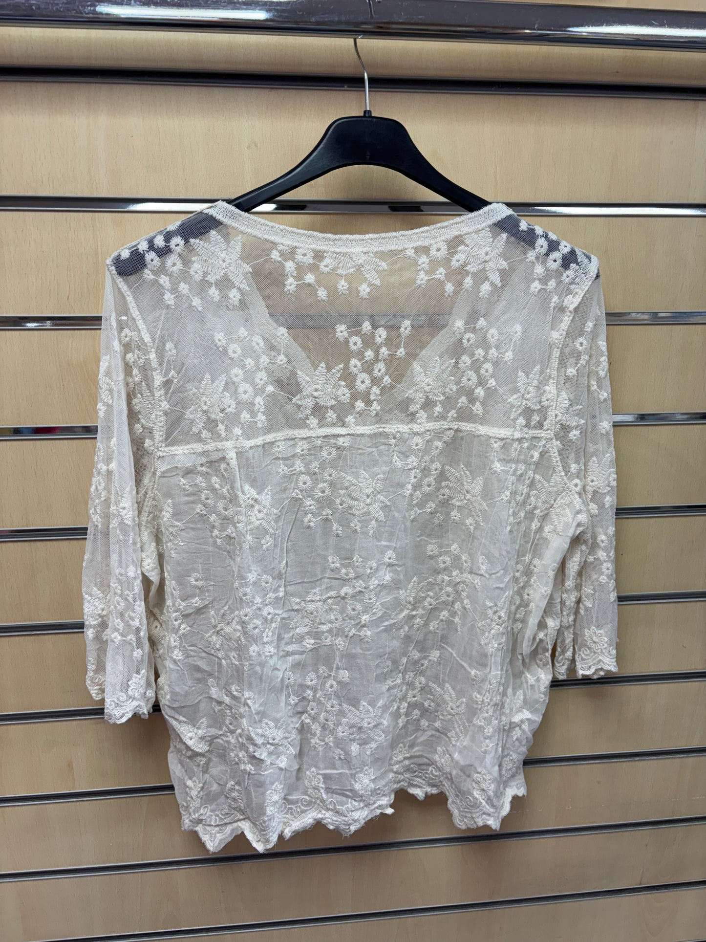 Scallop Edge Lace Cardigan in Beige