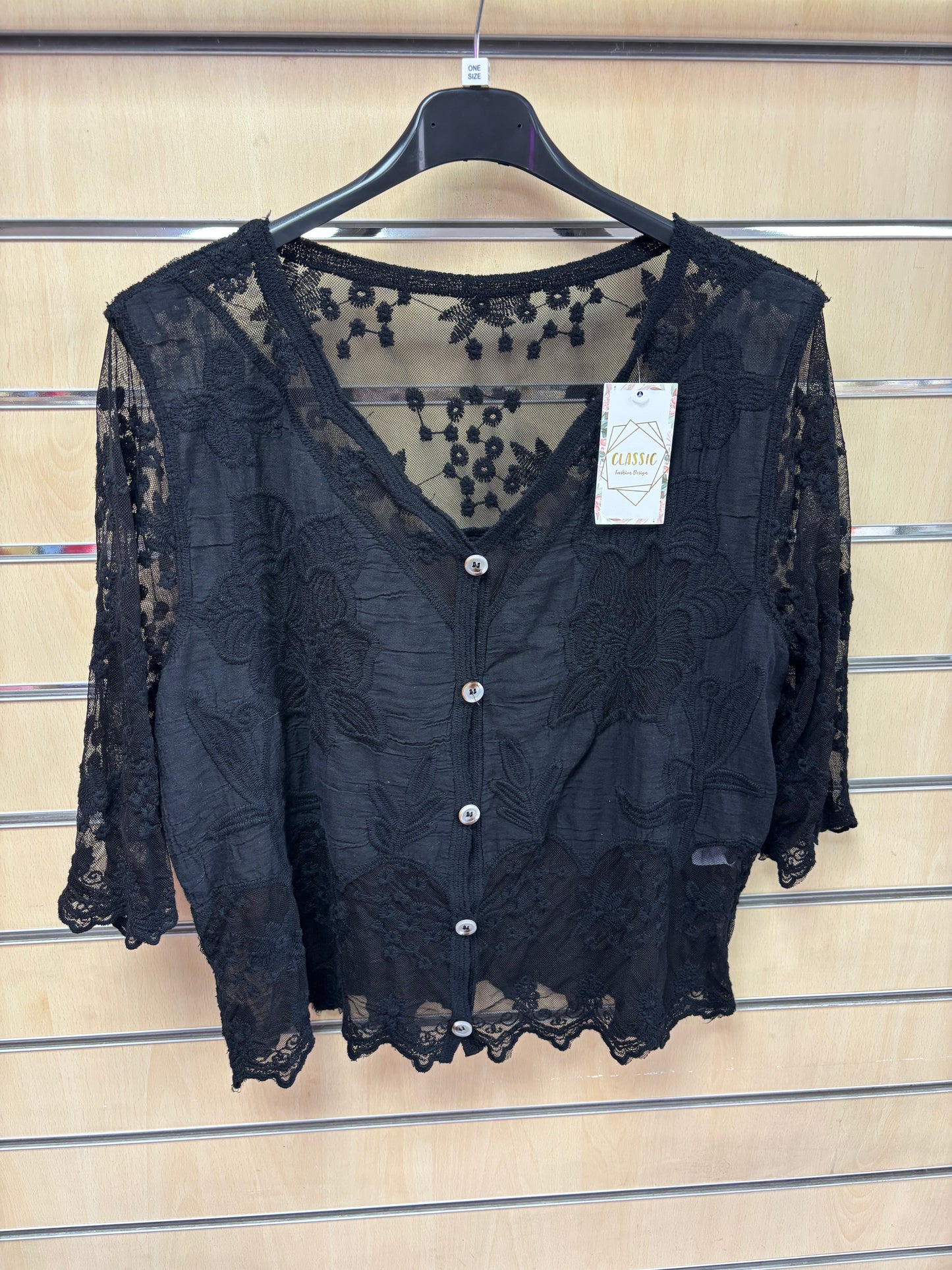 Scallop Edge Lace Cardigan in Black