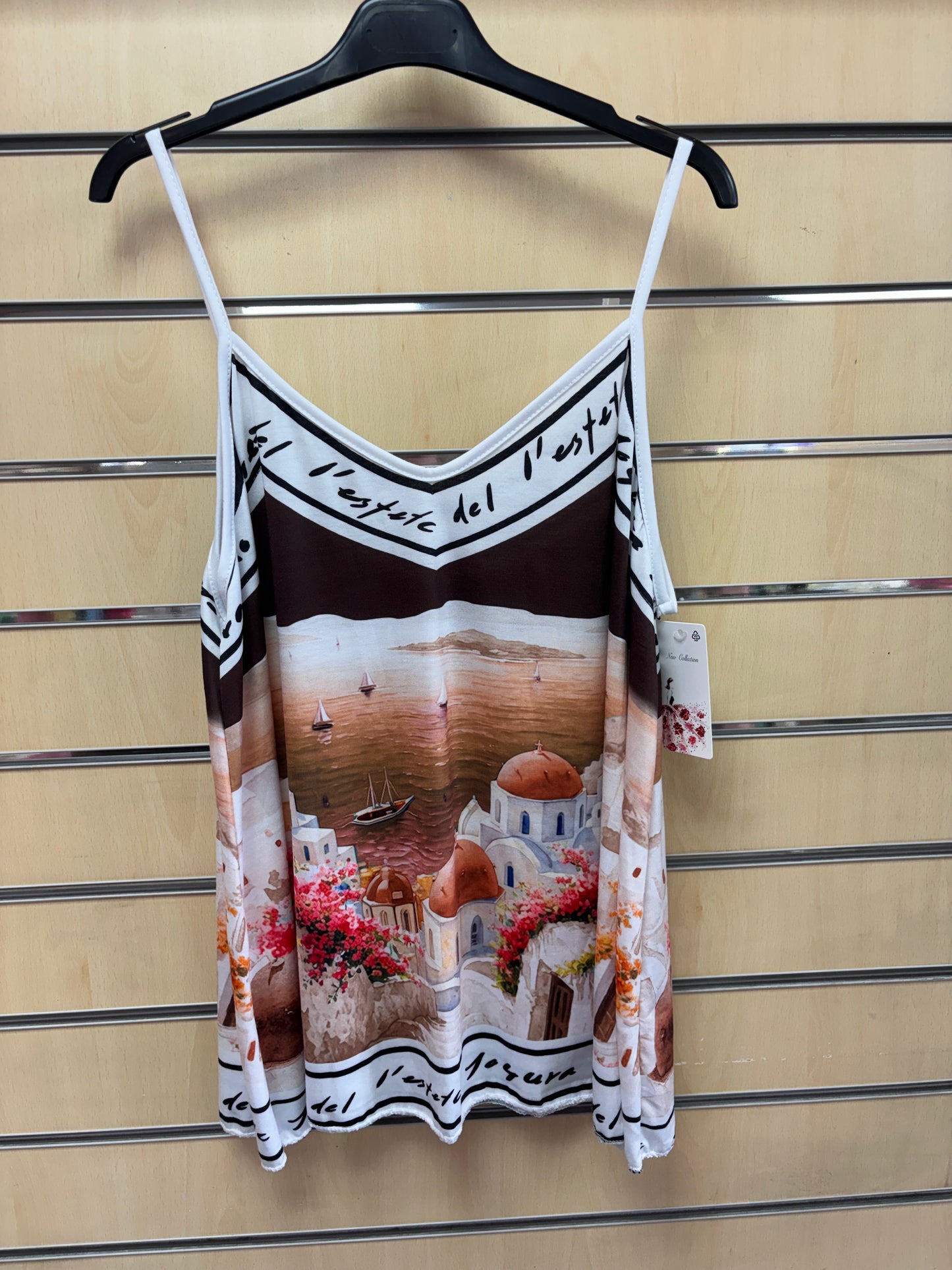 Santorini Print Cami Top in Brown