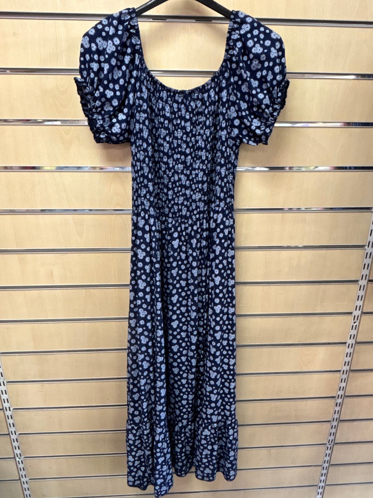 Floral Shirred Maxi Dress in Navy