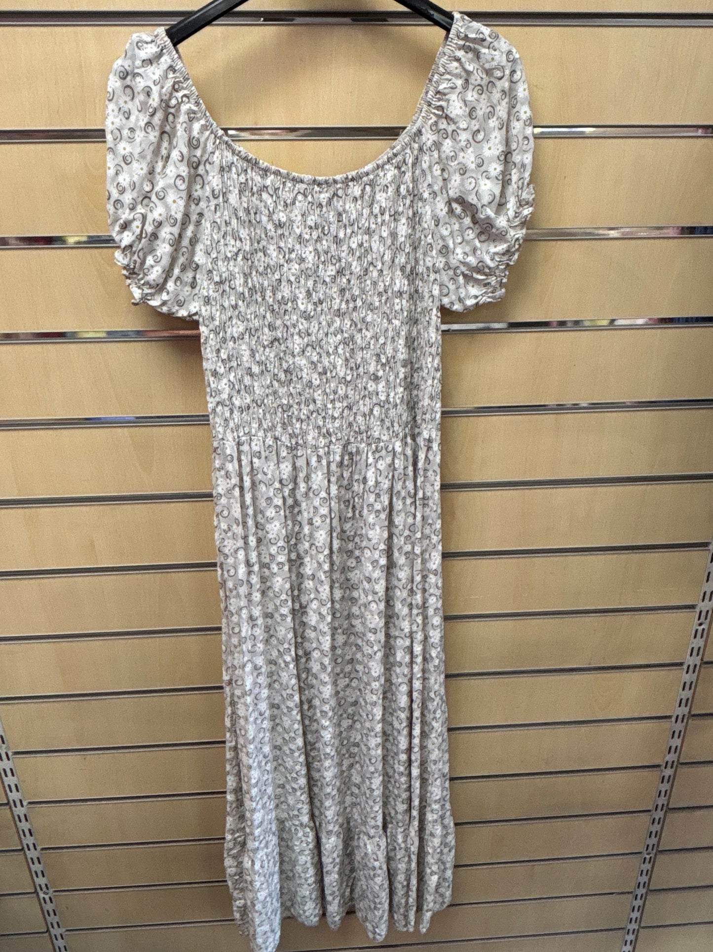 Floral Shirred Maxi Dress in Stone
