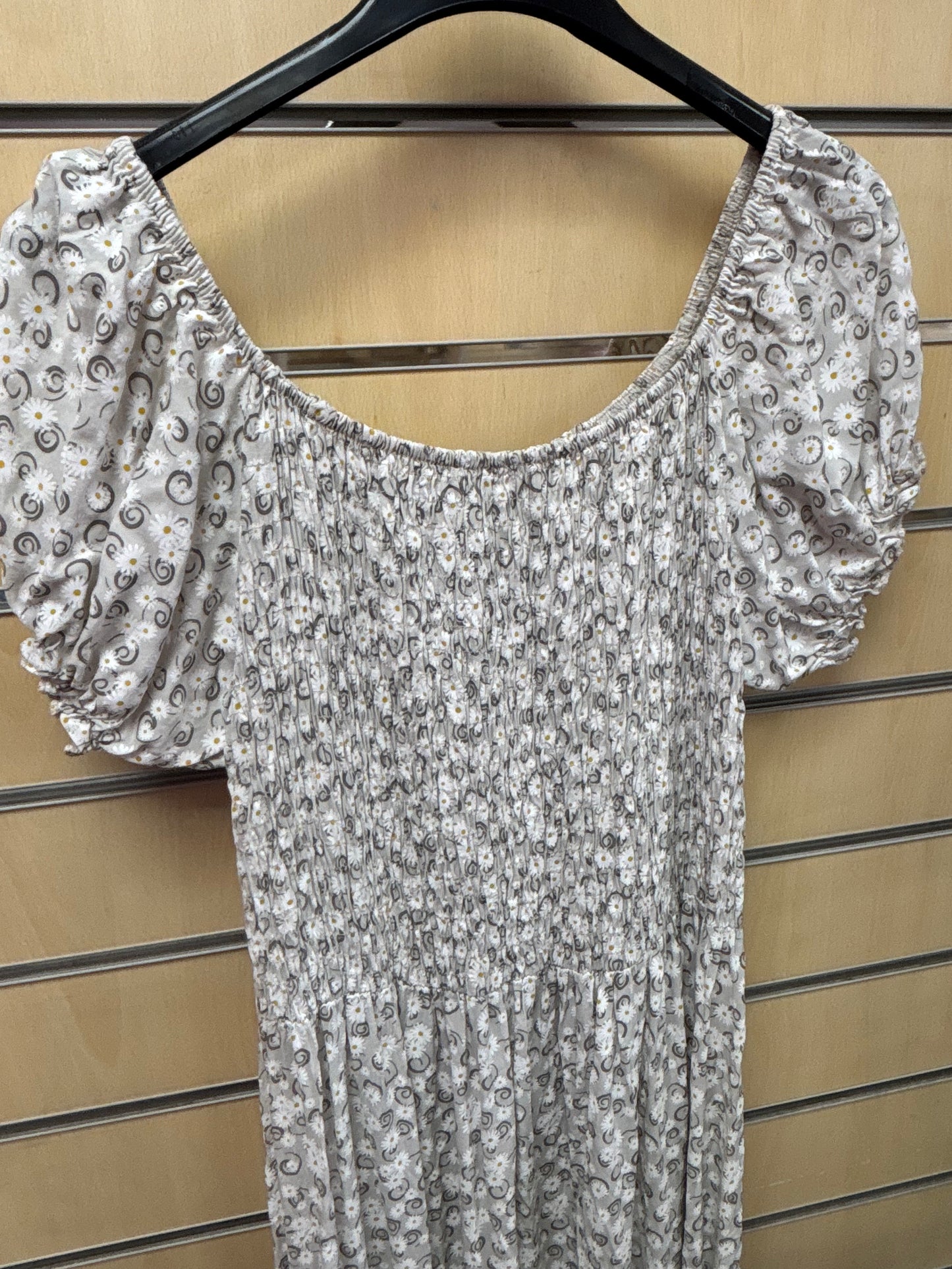 Floral Shirred Maxi Dress in Stone