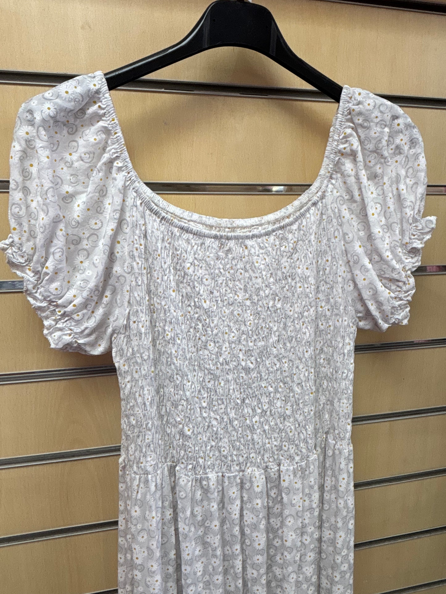 Floral Shirred Maxi Dress in Light Grey