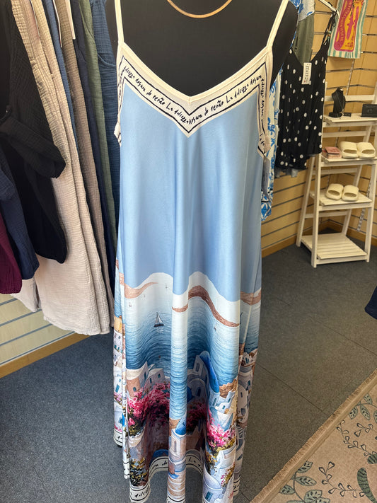 Cami Print Santorini Maxi Dress in Light Blue