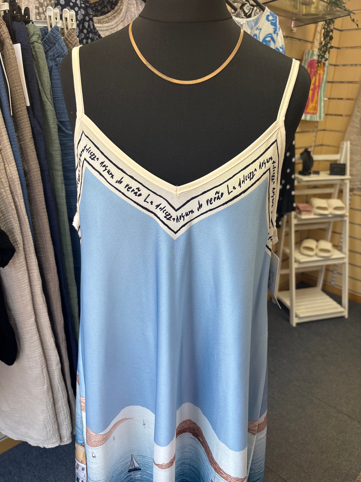Cami Print Santorini Maxi Dress in Light Blue