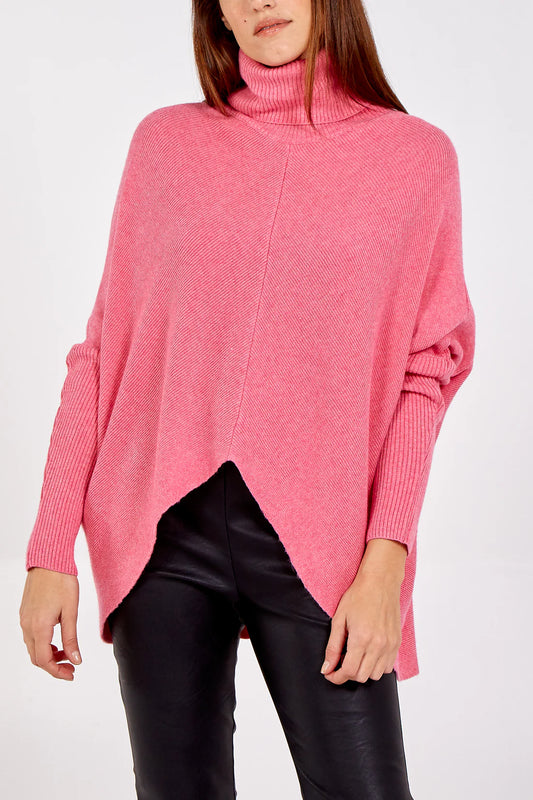 Long Sleeve Roll Neck Jumper in Pink