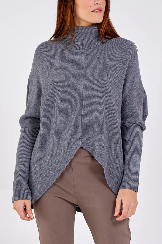 Long Sleeve Roll Neck Jumper in Grey