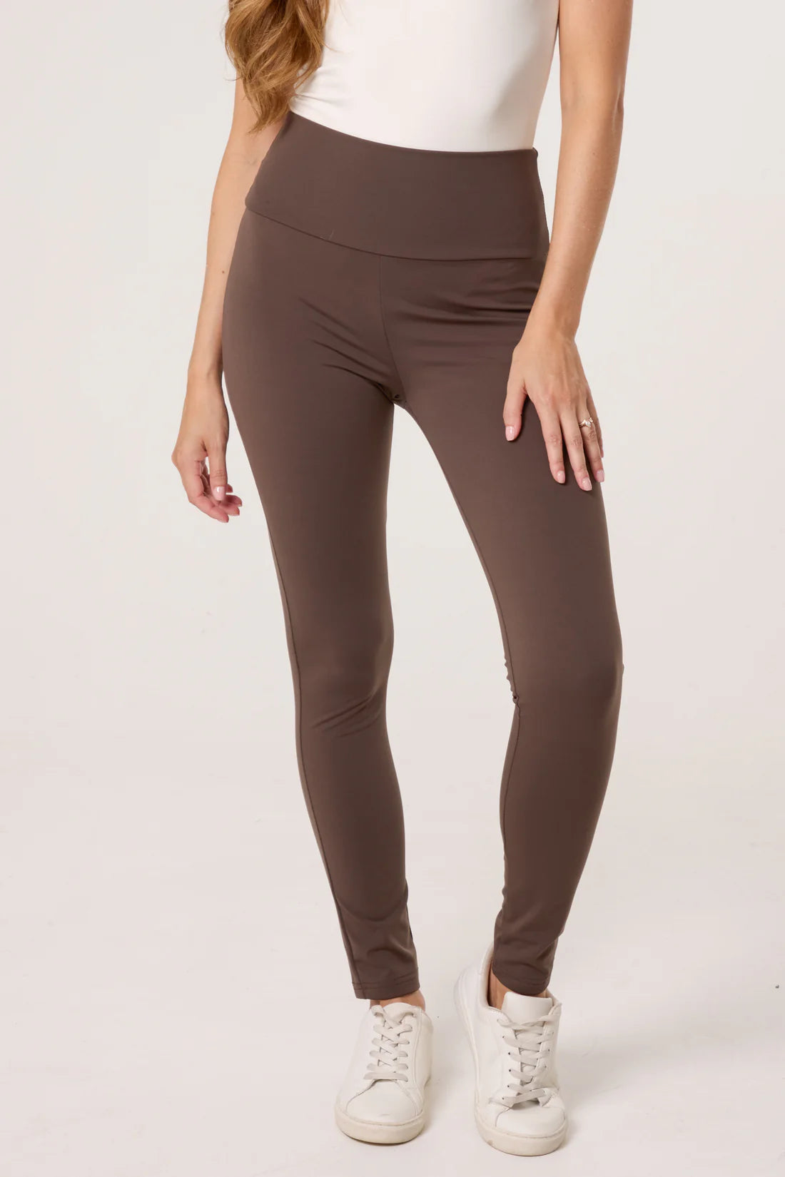 Fleece Lined Wide Waistband Legging in Brown