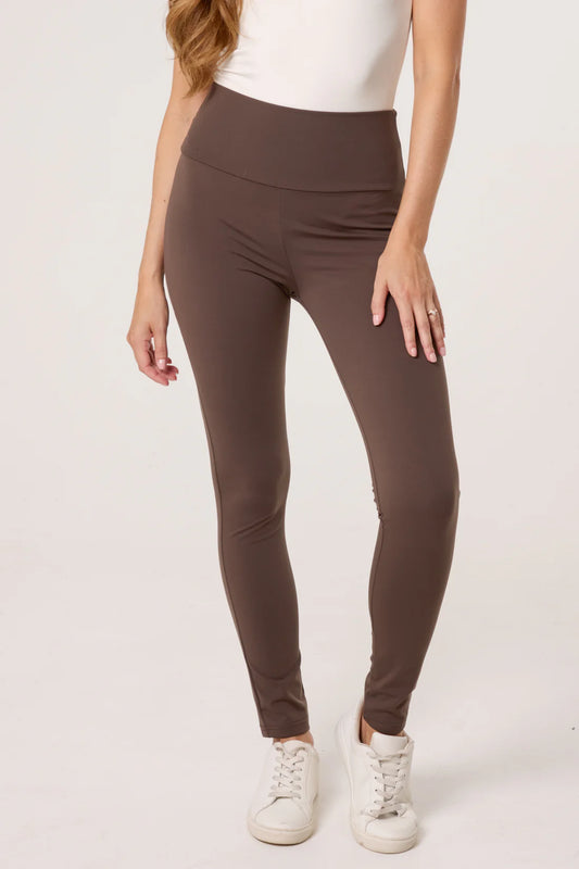 Fleece Lined Wide Waistband Legging in Brown